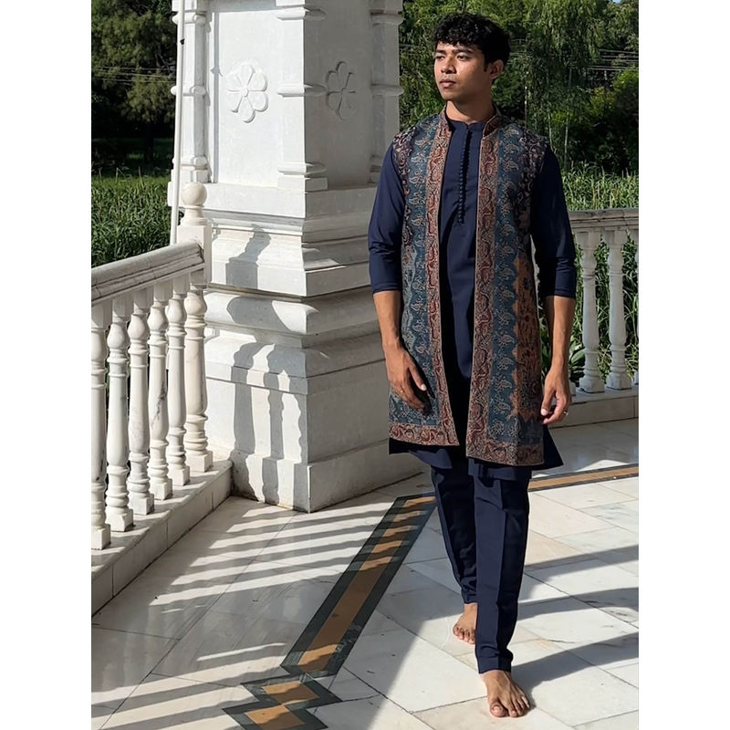 Navy Blue Kurta Jacquard Trouser main image 1