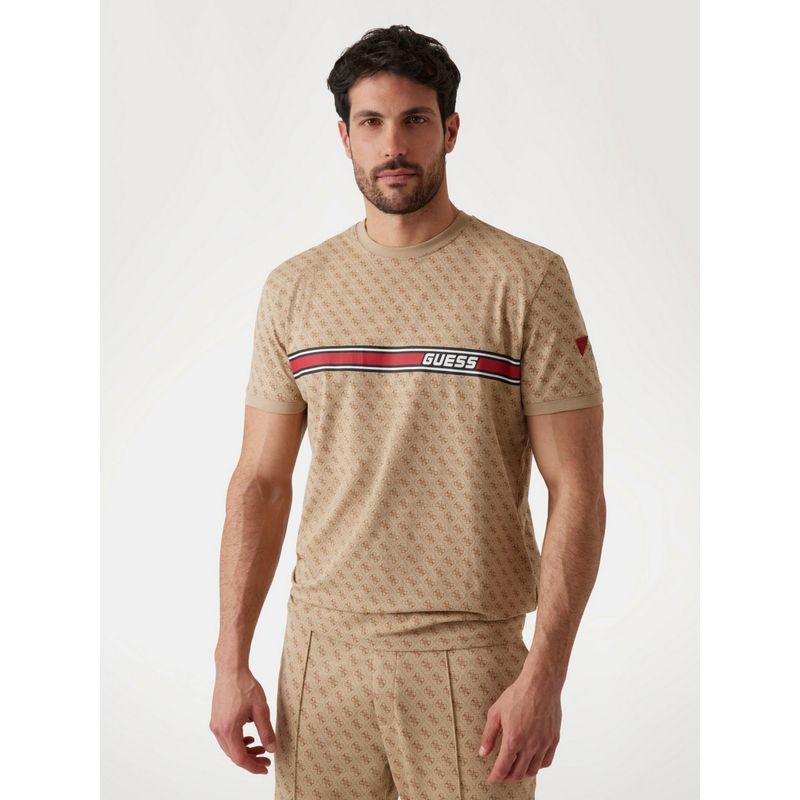 Guess Beige Jamey Cotton Blend Printed T-Shirt (M)