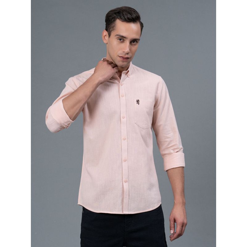Red Tape Peach Solid Cotton Linen Men Shirt (M)