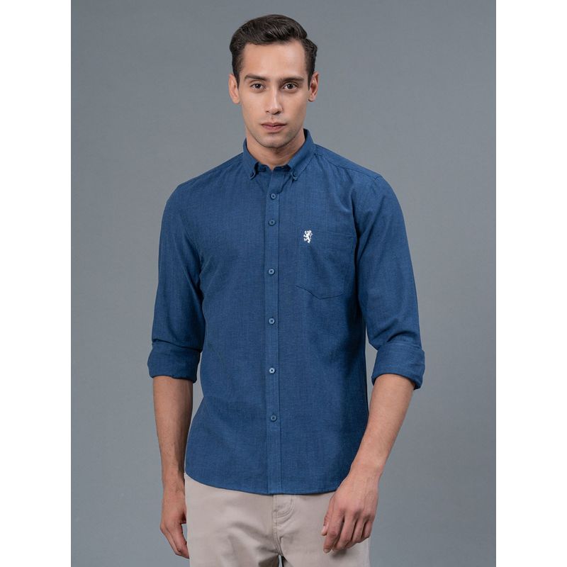Red Tape Navy Solid Cotton Linen Men Shirt (L)