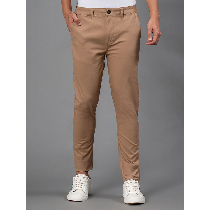 Red Tape Tan Solid Cotton Elastane Mens Skinny Fit Chinos (32)