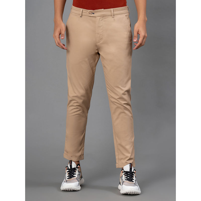 Red Tape Khaki Solid Cotton Elastane Mens Relaxed Chinos (30)