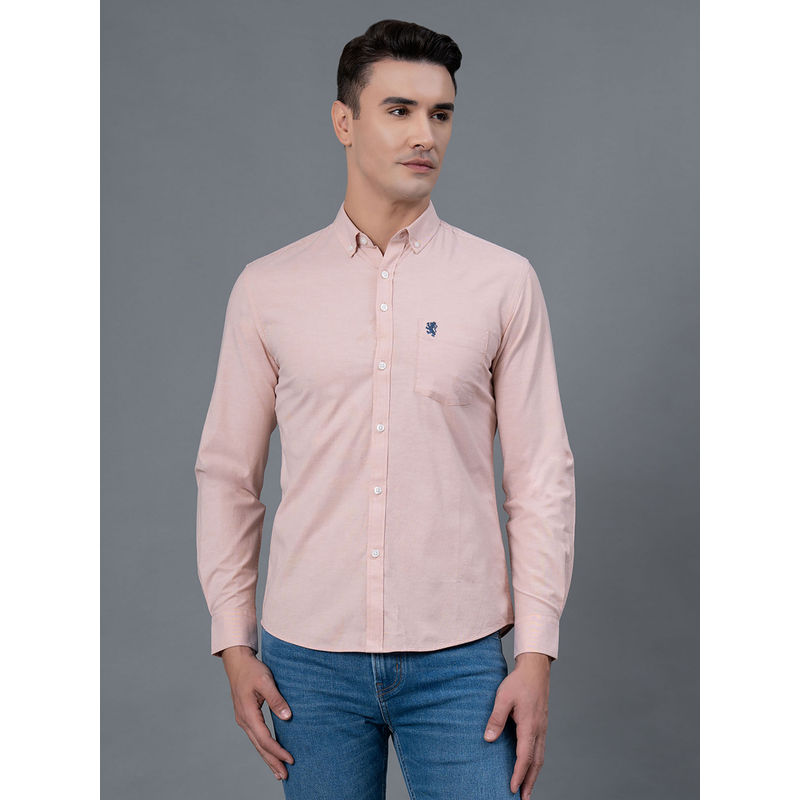Red Tape Men Peach Solid Oxford Cotton Spandex Shirt (L)