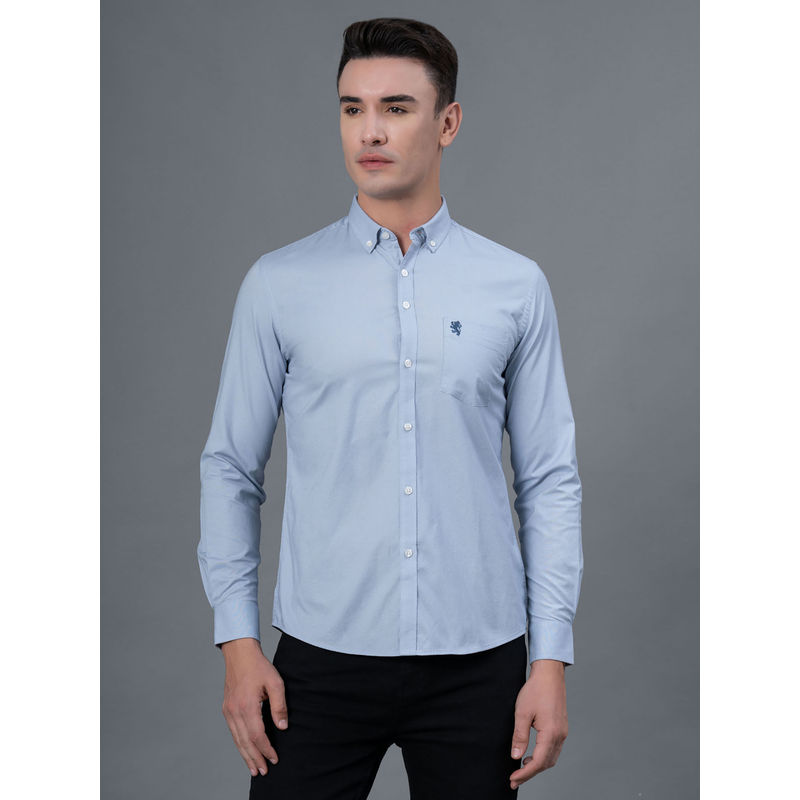 Red Tape Men Blue Solid Oxford Cotton Spandex Shirt (M)