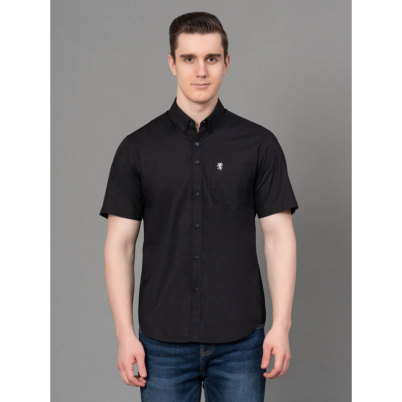 Red Tape Black Solid Cotton Poplin Mens Half Sleeve Shirt (XL)