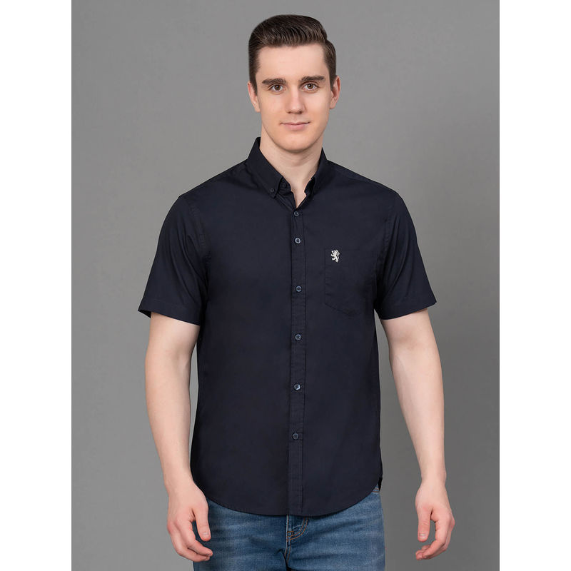 Red Tape Dark Navy Blue Solid Cotton Poplin Mens Half Sleeve Shirt (2XL)