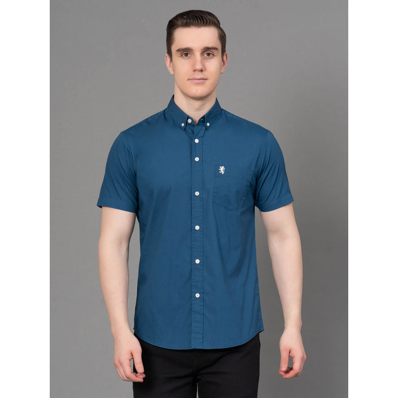 Red Tape Airforce Navy Blue Solid Cotton Poplin Mens Half Sleeve Shirt (S)