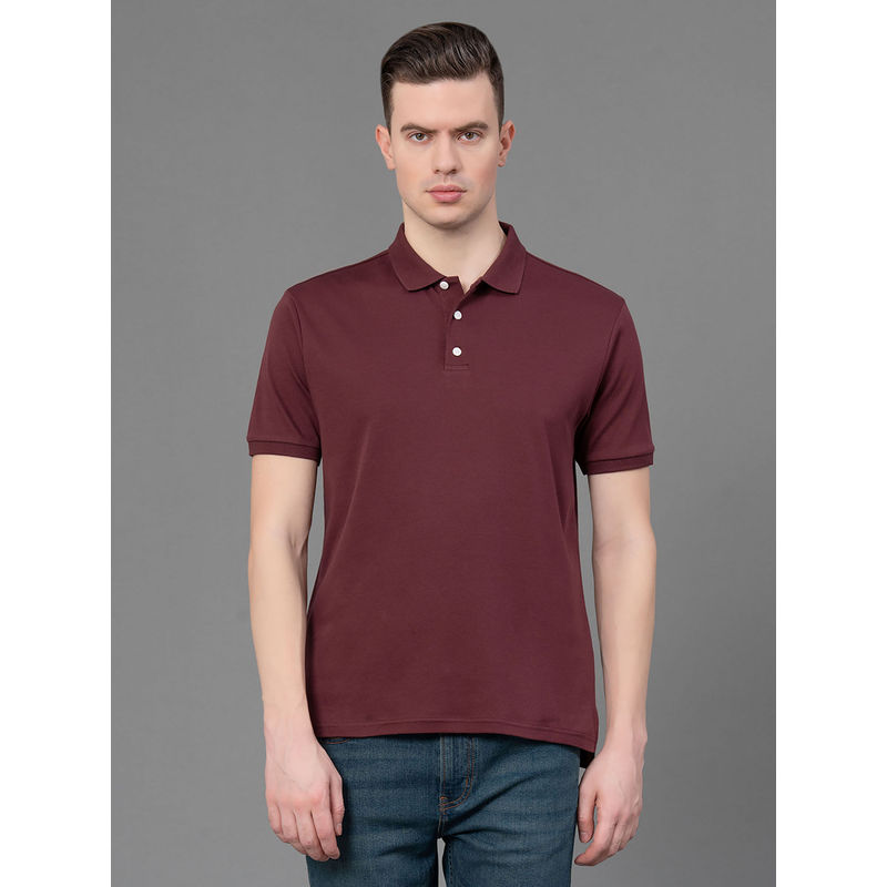 Red Tape Men Wine Pure Cotton Solid Polo T-Shirt (S)