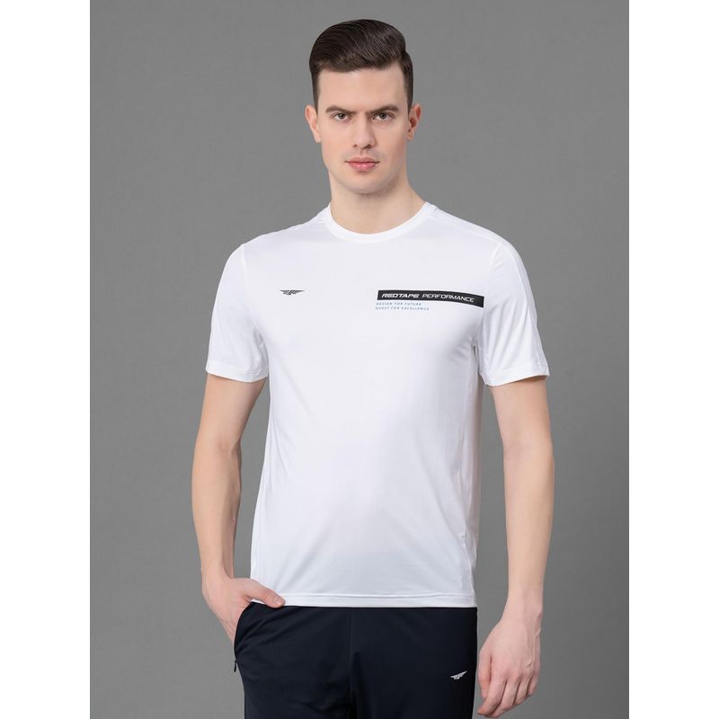 Red Tape White Nylon Spandex Printed Mens Activewear T-Shirt (M)