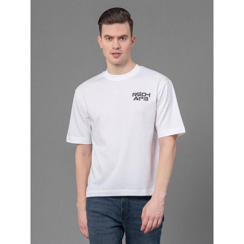 Red Tape White Poly Cotton Printed Mens T-Shirt (2XL)