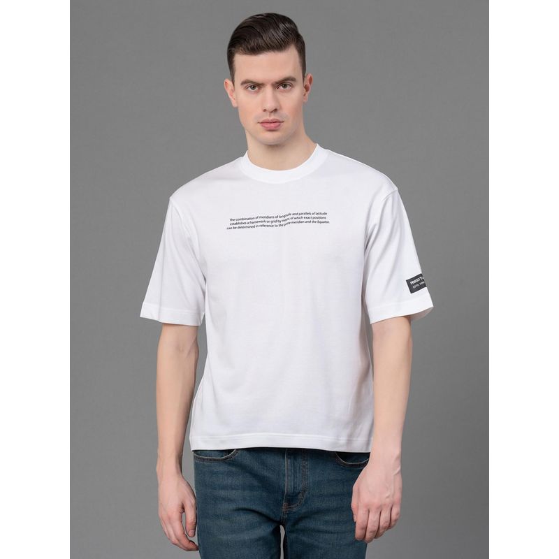 Red Tape White Poly Cotton Printed Mens T-Shirt (2XL)
