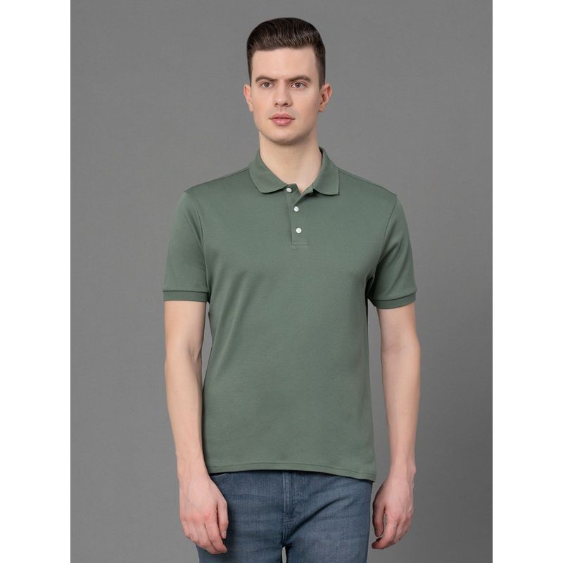 Red Tape Dark Sage Solid Pure Cotton Men's T-Shirt (XL)