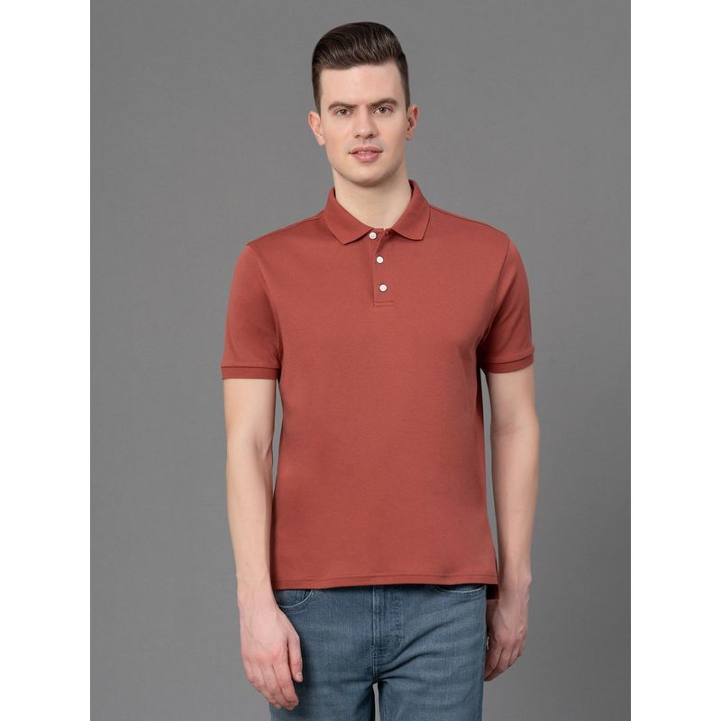 Red Tape Rust Solid Pure Cotton Men's T-Shirt (XL)