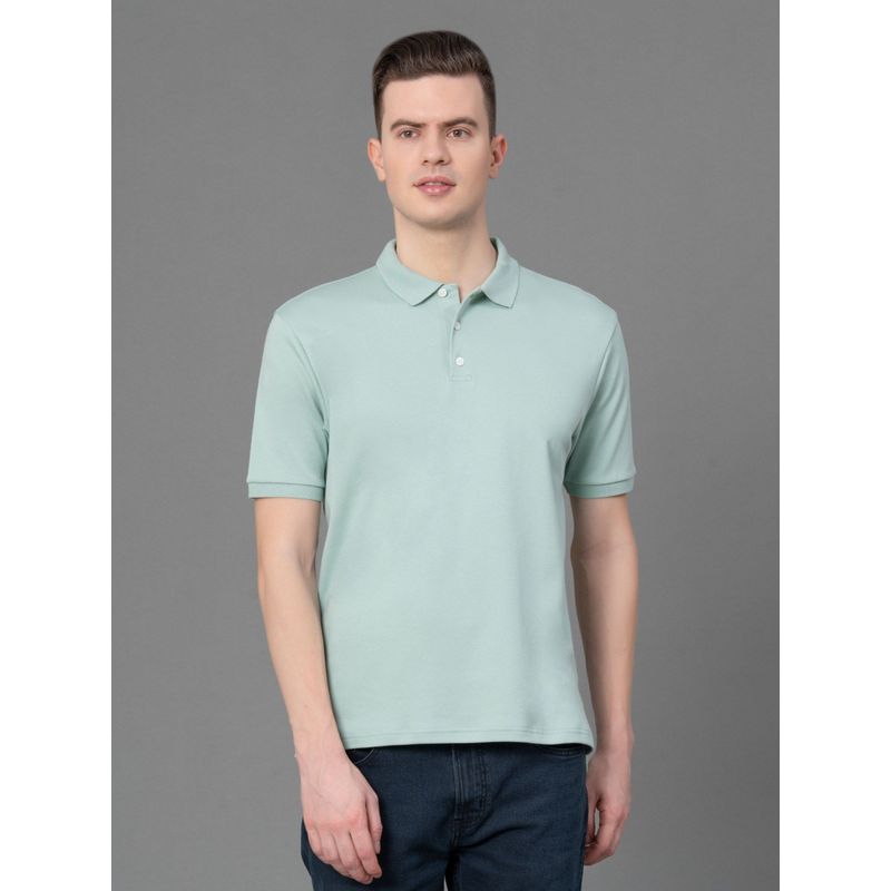 Red Tape Light Green Solid Pure Cotton Men's T-Shirt (2XL)