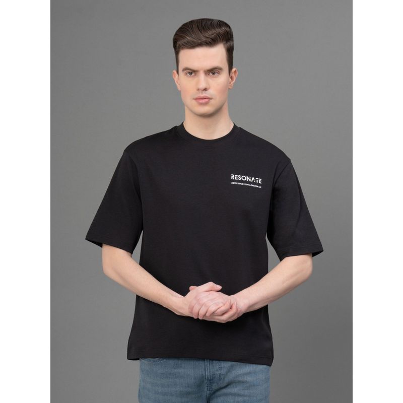 Red Tape Men's Black Typographic Print Poly Cotton Crew Neck T-Shirt (S)