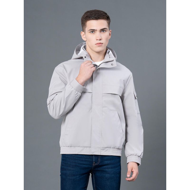 Red Tape Mens Dusty Grey Solid Polyester Hooded Jacket (L)