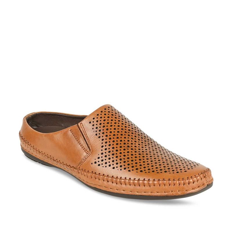 REGAL Men Tan Solid Laser Cut Leather Mules (UK 10)