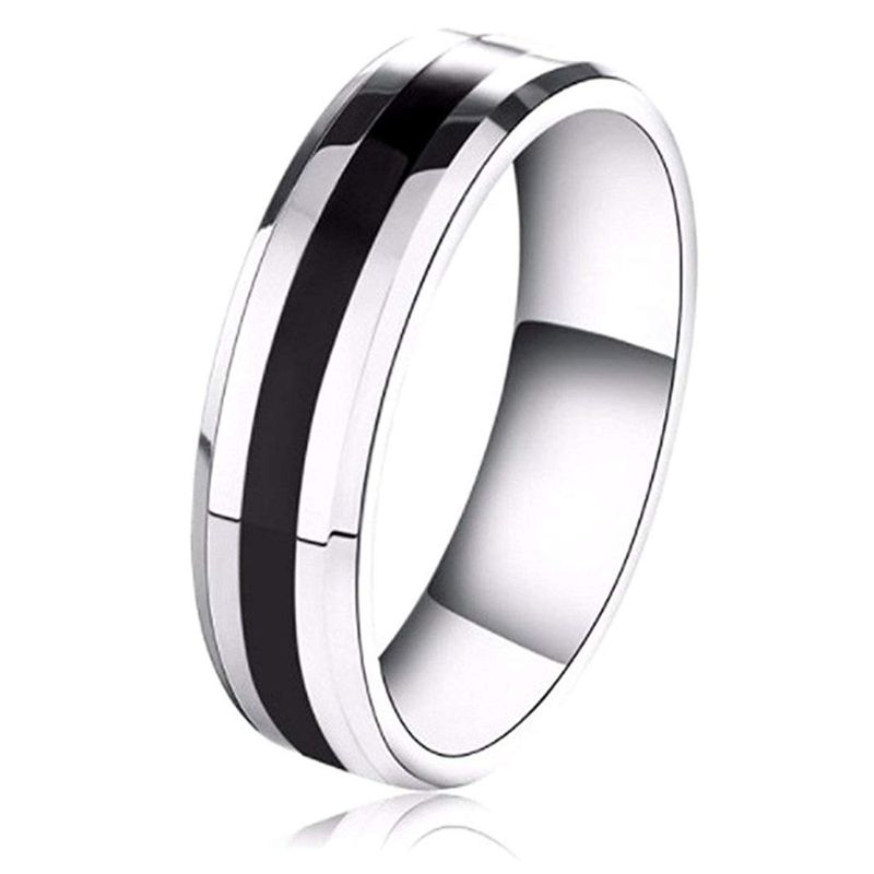 Buy OOMPH Jewellery Silver Stainless Steel Black Enamel Broad Band