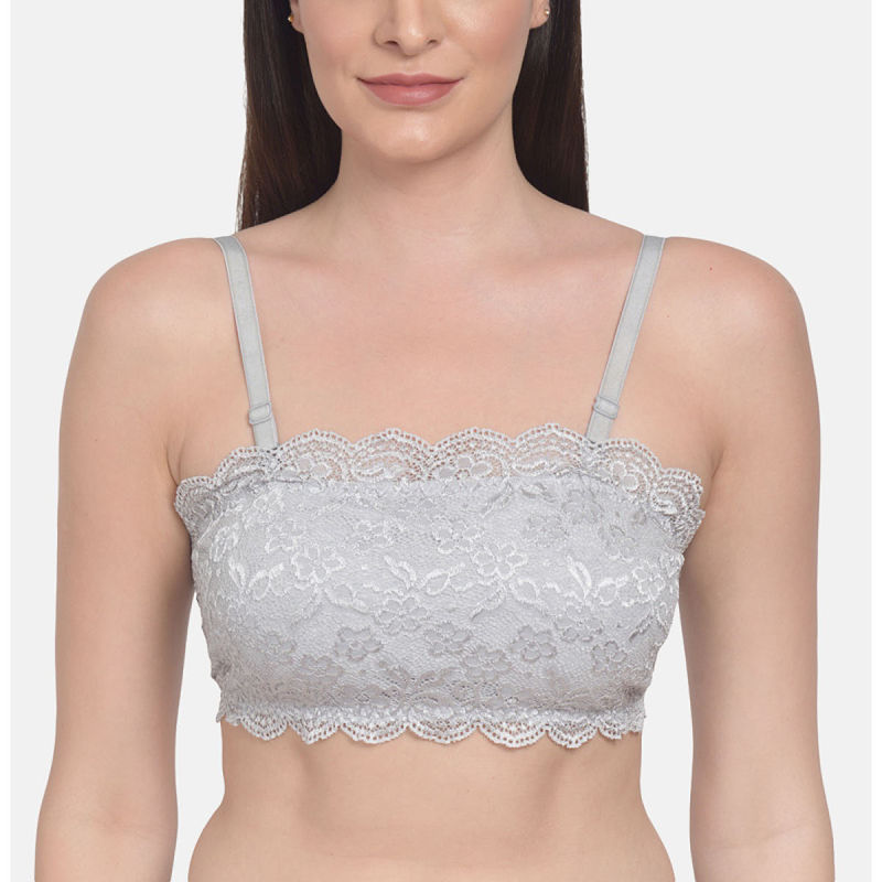 Mod & Shy Lacy Floral Lightly Padded Bralette Bra - Grey (32A)