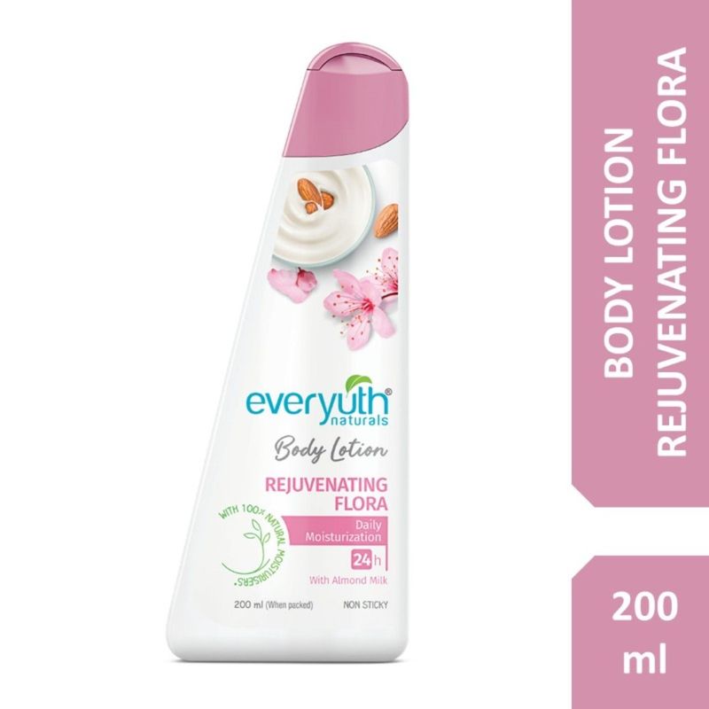 Everyuth Naturals Body Lotion - Rejuvenating Flora with 100% Nautral Almond Milk, Non Sticky, Daily