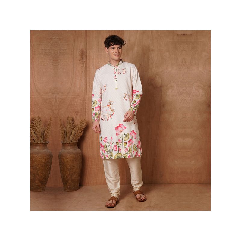 TRYBUY.IN Men Full Sleeves Cotton Chikankari Kurta with Pant (XL)