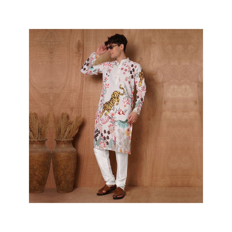 TRYBUY.IN Men Multicolored Chikankari Kurta with Pant (S)