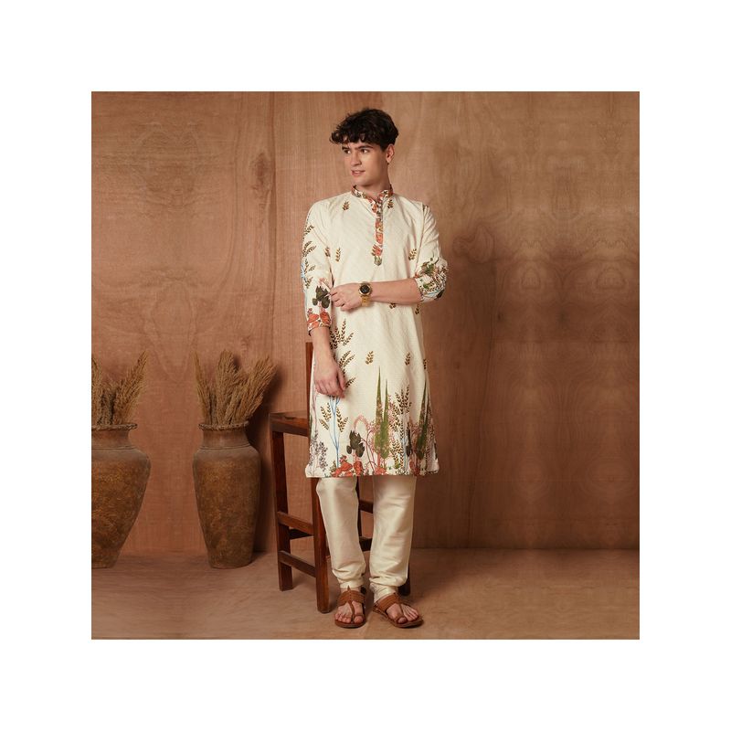 TRYBUY.IN Men Full Sleeves Chikankari Cotton Kurta with Pant (S)
