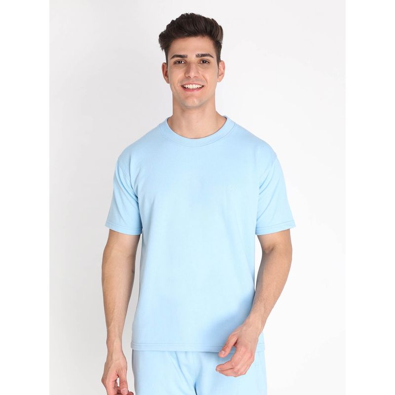 Chkokko Men Terry Cotton Regular Fit T-Shirt - Blue (S)