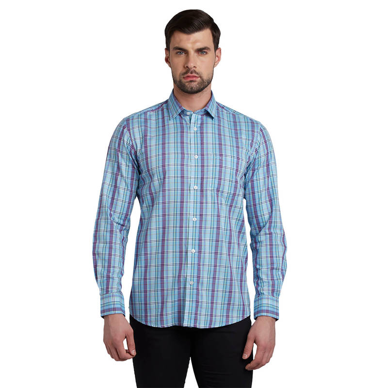 ColorPlus Dark Blue Checked Casual Shirt (S)