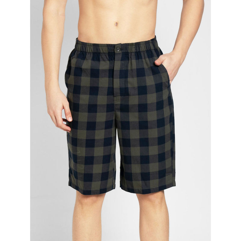 Jockey US88 Men Super Combed Cotton Woven Fabric Bermuda - Navy & Deep Olive (L)