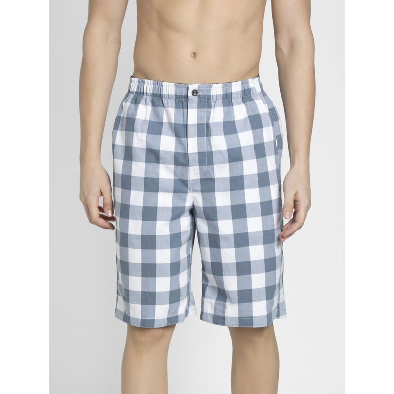 Jockey US88 Men Super Combed Cotton Woven Fabric Bermuda - White & Blue (XL)