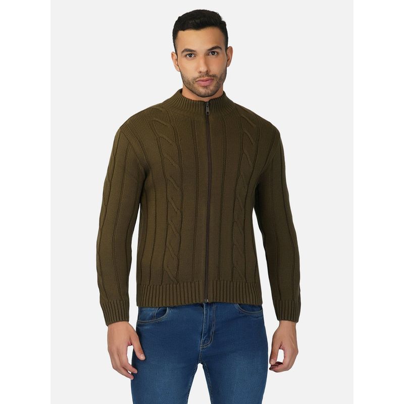 JOE Hazel Men Olive Cable Knit Zipper Sweater (M)