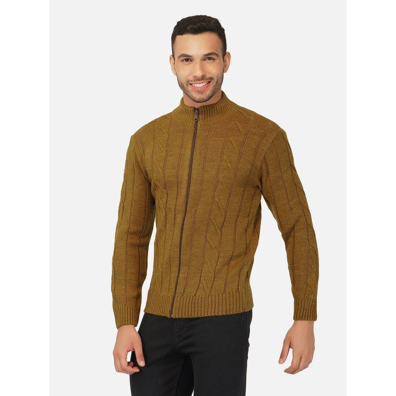 JOE Hazel Men Mustard Cable Knit Zipper Sweater (M)