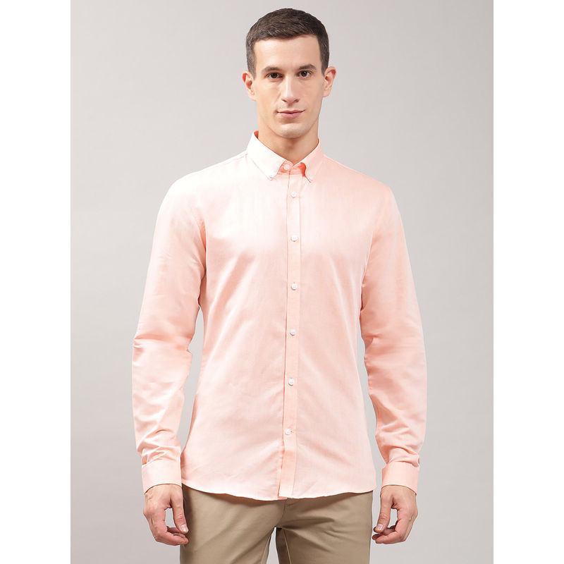 LINDBERGH Peach Solid Button-Down Collar Shirt (M)