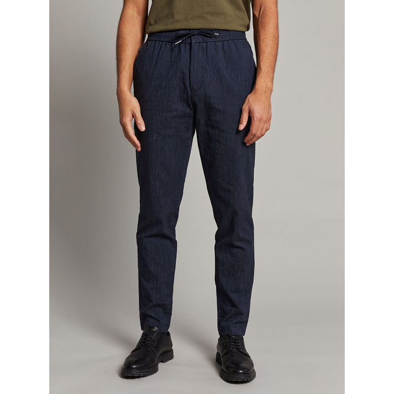 Matinique Navy Solid Regular Fit Trouser (34)