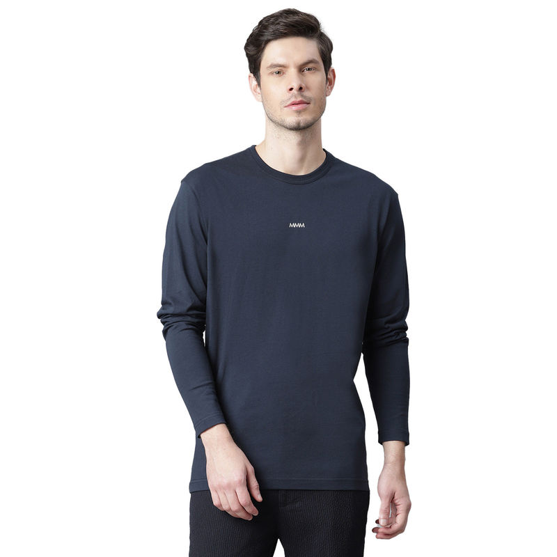 Matinique Dark Blue Solid Round Neck T-Shirt (M)