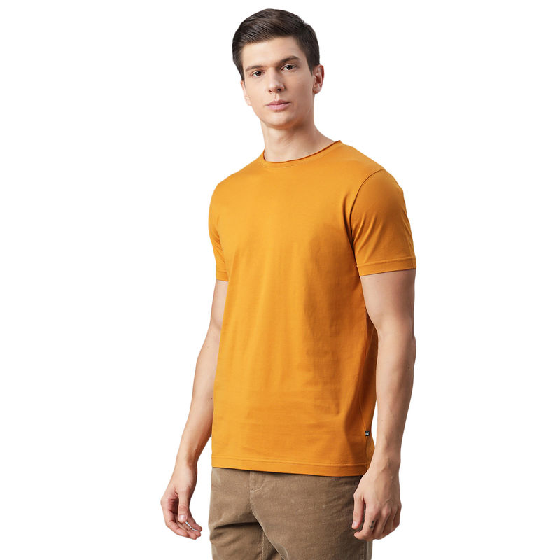 Matinique Yellow Solid Round Neck T-Shirt (S)