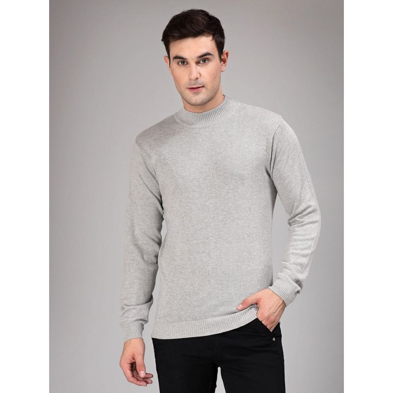 Style Quotient Men Solid Grey Knitted Regular Sweater (L)