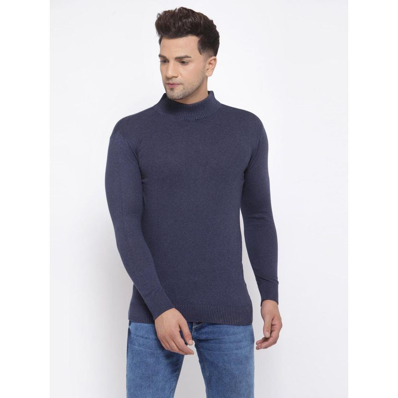 Style Quotient Men Navy Blue Solid Pullover Sweater (M)