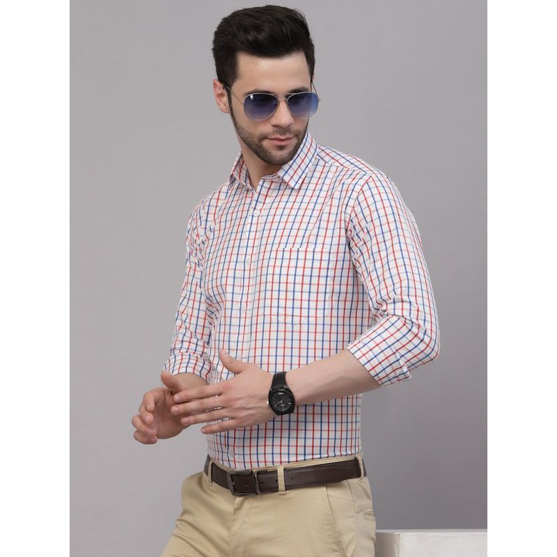 Style Quotient Men White & Red Checks Yarn Dyed Polycotton Regular Formal Shirt (44)