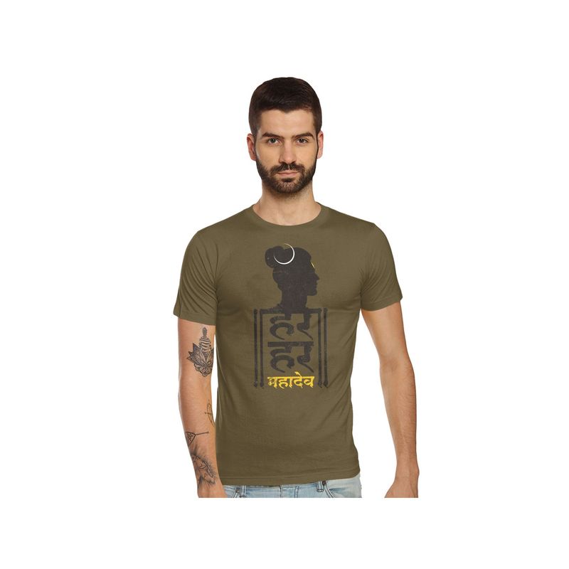 Tantra Olive Green Round Neck Printed T-Shirt (S)