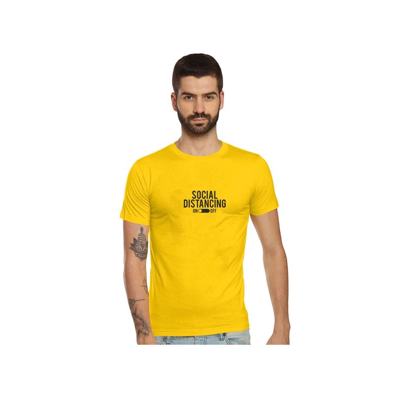 Tantra Yellow Round Neck Printed T-Shirt (S)