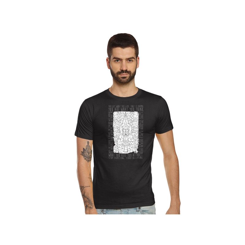 Tantra Black Round Neck Printed T-Shirt (S)