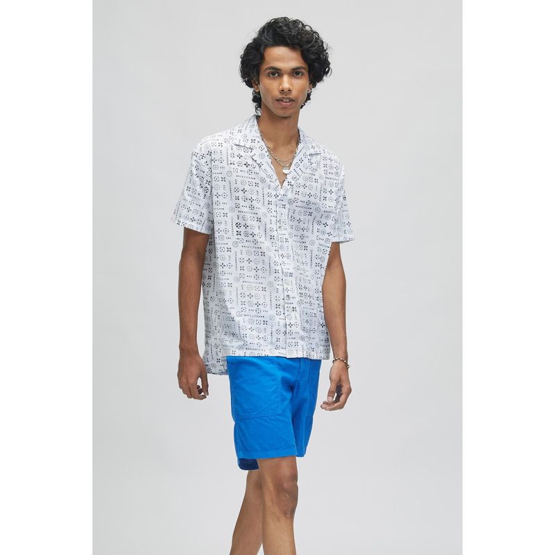 TERRA LUNA Palawan Moon Print Casual Shirt- White (XS)