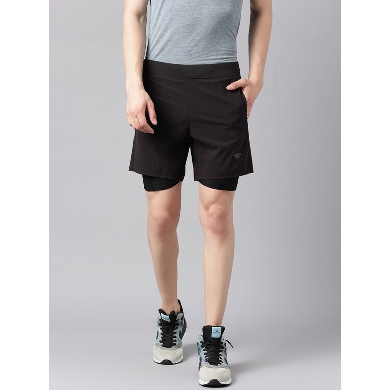 WOODS Solid Black Shorts for Men (M)