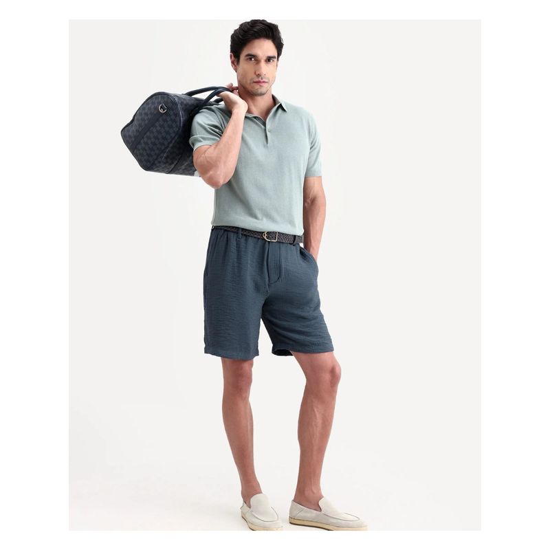 Rare Rabbit Blue Nylon Viscose Relaxed Shorts (32)