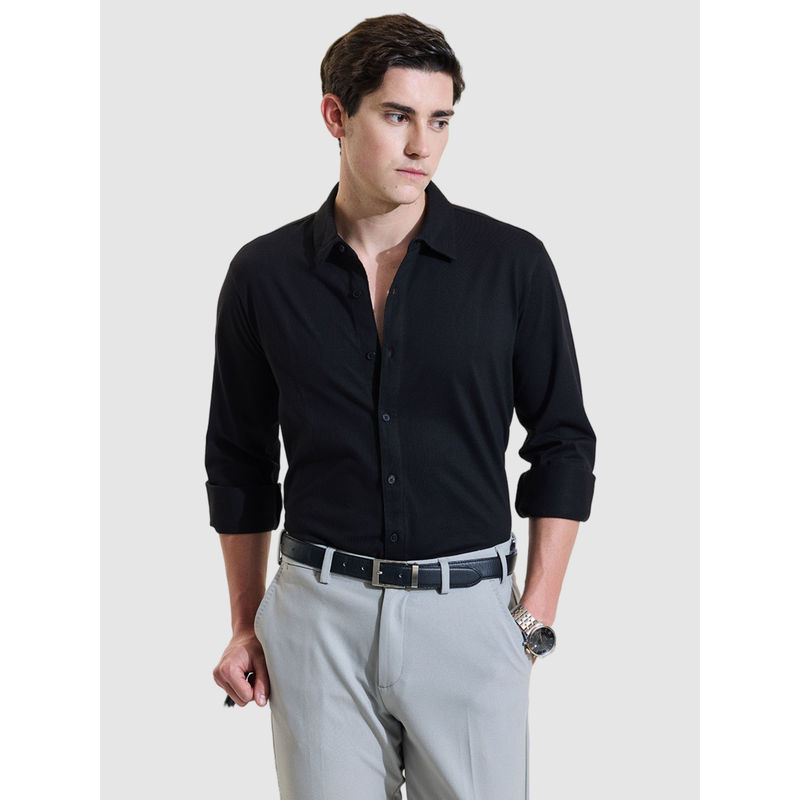 Snitch Men Black Solid Formal Shirt (2XL)