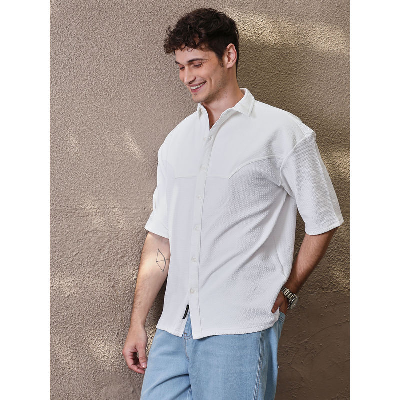 Campus Sutra Men White Solid Casual Shirt (L)