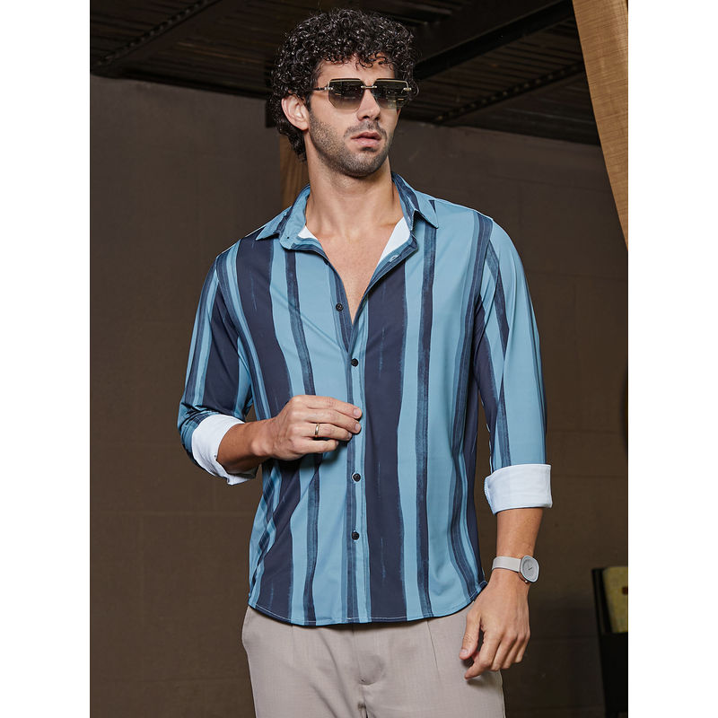 Campus Sutra Men Blue Stripes Casual Shirt (L)