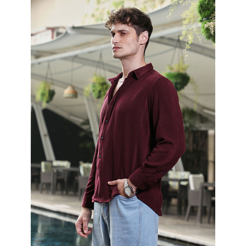 Campus Sutra Men Maroon Solid Casual Shirt (S)